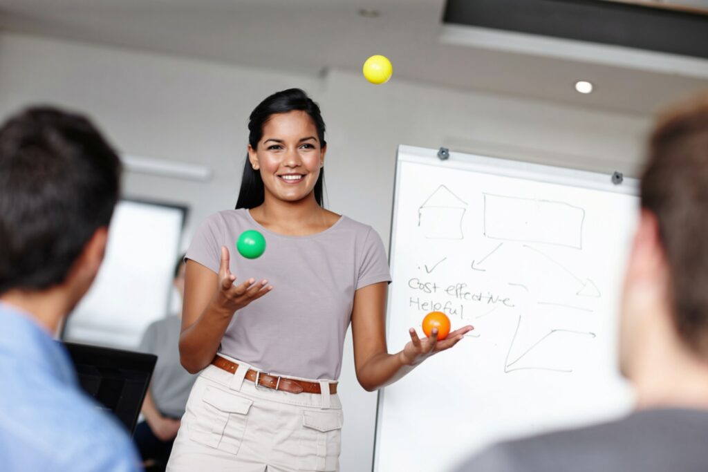 Woman juggling at work